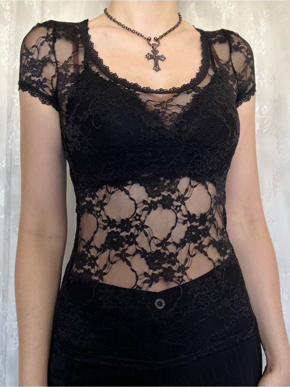 Whimsygoth Vamp Black Lace Top